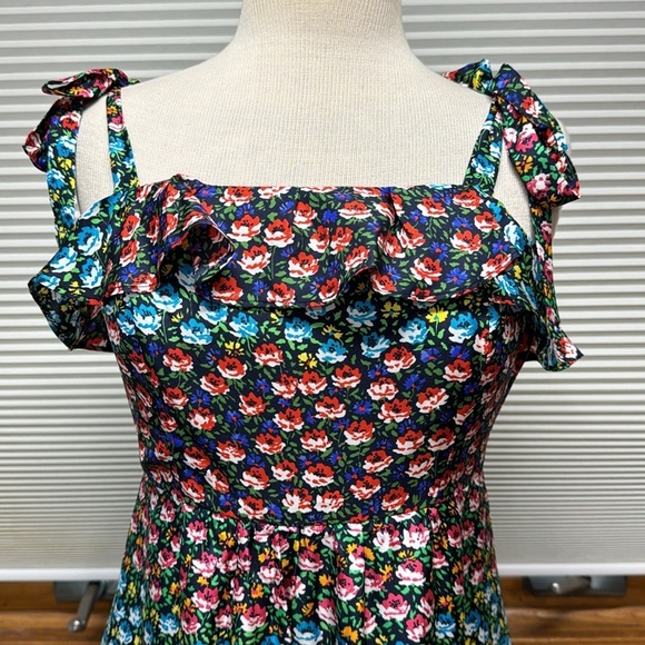 J. Crew Silk Blue Multi Color Floral Tiered Sleeveless Midi Dress Size 6 - Picture 2 of 12